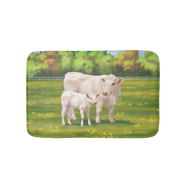 Tapis De Bain Vache Charolais Blanche & Boeuf de veau Cupide (Devant)