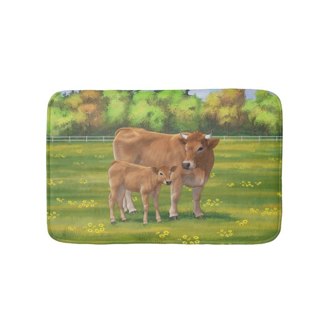 Tapis De Bain Vache d'Aubrac et veau mignon dans le pâturage de  (Devant)