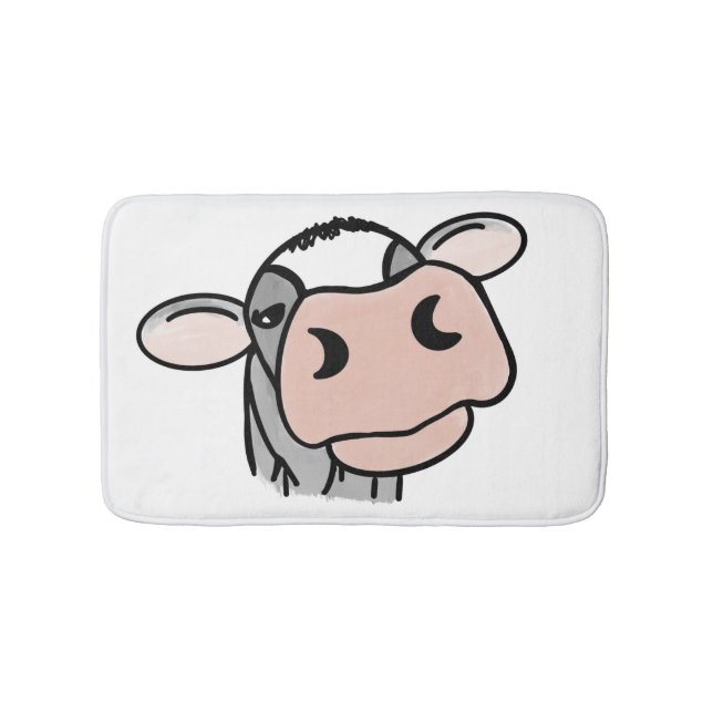 Tapis De Bain vache de dessin animé noir blanc rose baiser gris  (Devant)