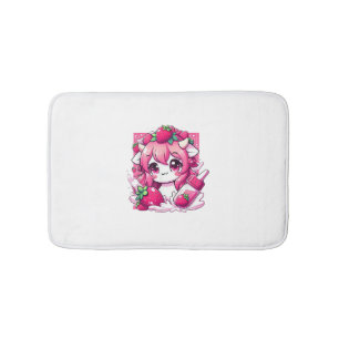 Tapis De Bain Vache de fraise Kawaii Anime Lait de fraise _1