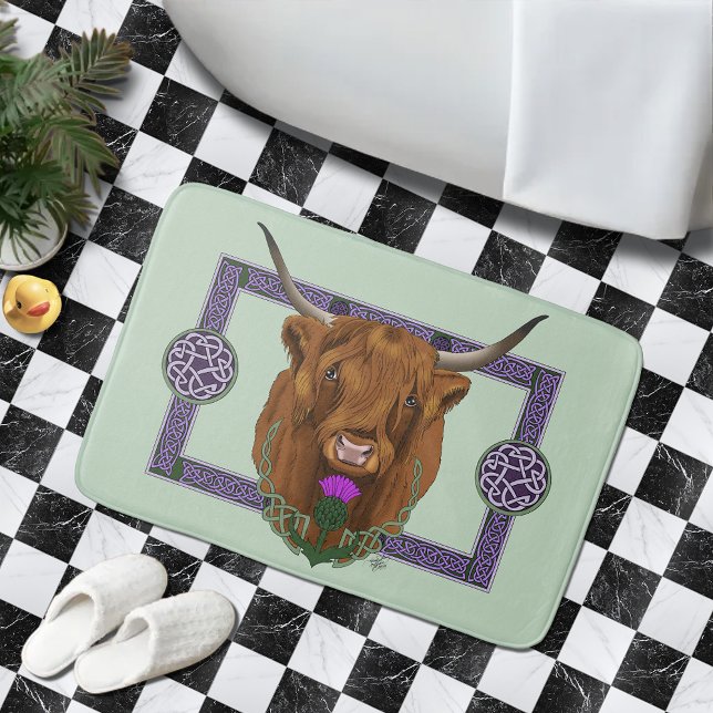 Tapis De Bain Vache Écossaise des Highlands Chardon Celtique Vio (Créateur téléchargé)