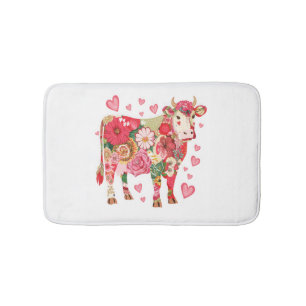 Tapis De Bain Vache Fleurie Png, Dessin Vache Mignonne Png