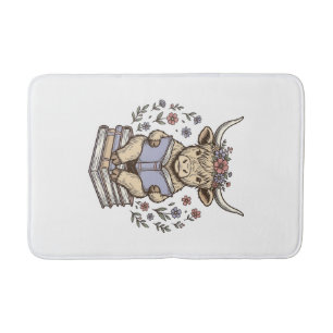 Tapis De Bain Vache Florale de Lecture Mignonne Pile de Livres D