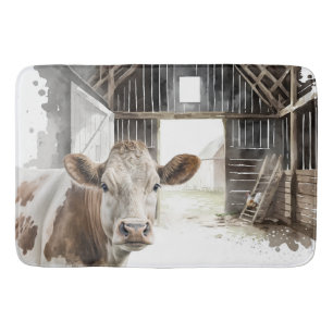 Tapis De Bain Vache Hereford et coq en Grange
