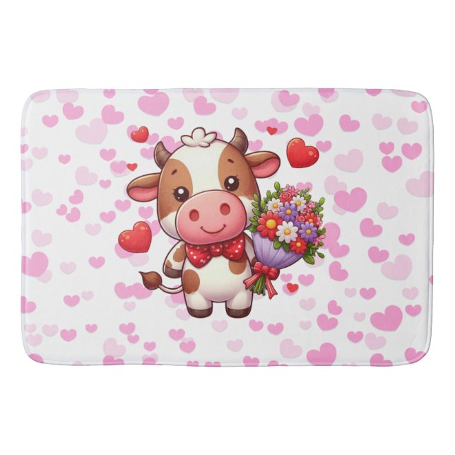 Tapis De Bain Vache mignonne de la Saint-Valentin (Devant)