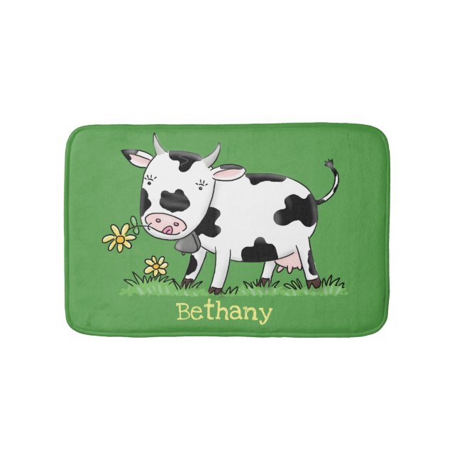 Tapis De Bain Vache mignonne en vert dessin animé sur le terrain (Devant)