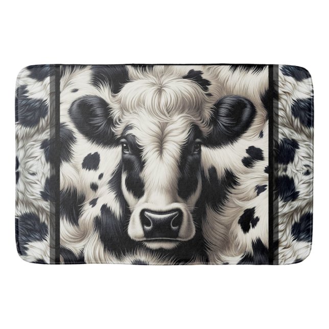 Tapis De Bain Vache noire et blanche Cowhide Fur Fur Look (Devant)