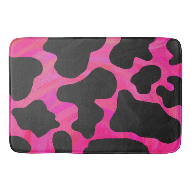 Tapis De Bain Vache rose chaud et noir (Devant)