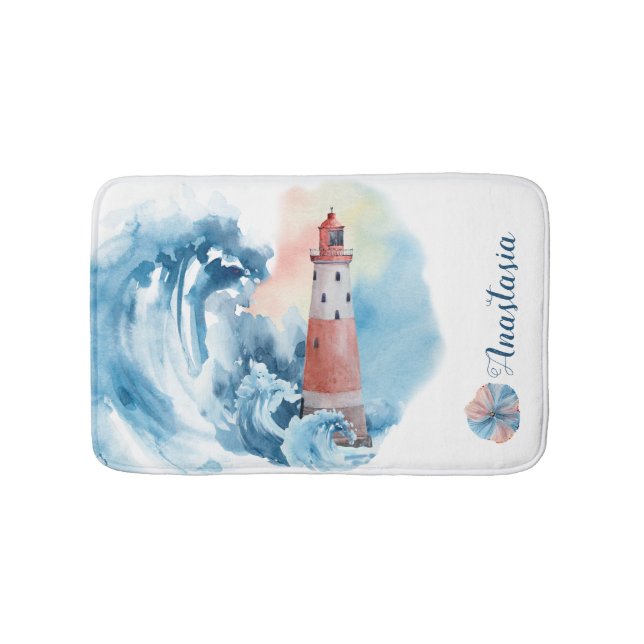 Tapis De Bain Vague phare aquarelle (Devant)