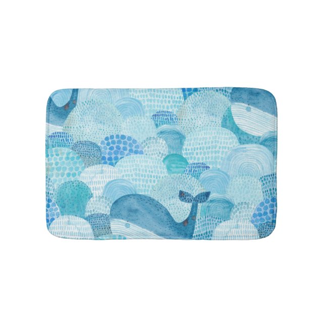 Tapis De Bain Vagues, baleine, texture bleu enfantine (Devant)