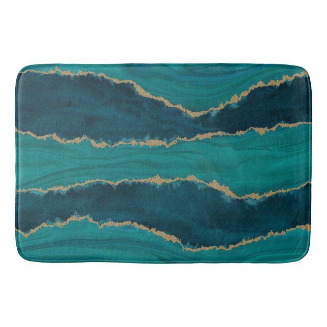 Tapis De Bain Vagues d'agate sarcelle – Marbre abstrait avec de  (Devant)