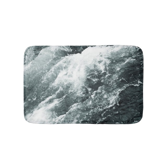 Tapis De Bain Vagues De Belle Mer Noire Et Blanc (Devant)