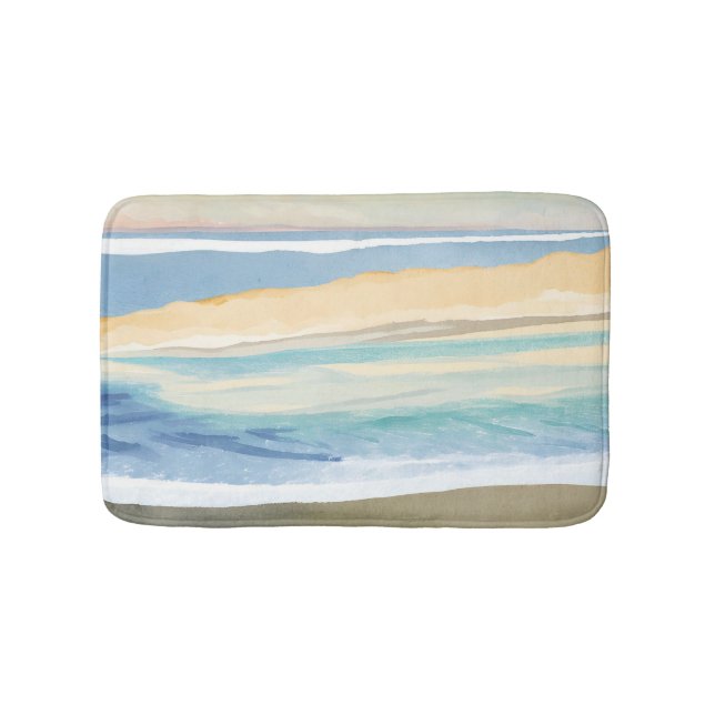 Tapis De Bain Vagues de bleu | Aquarelle de la plage du bord de  (Devant)