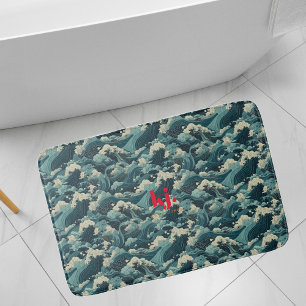 Tapis De Bain Vagues japonaises de Seigaiha   Monogramme