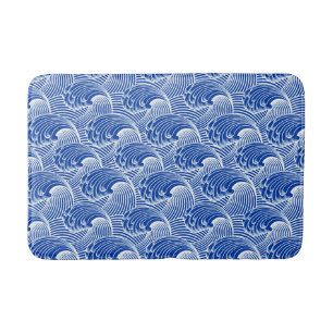 Tapis De Bain Vagues japonaises vintages, bleu de cobalt et