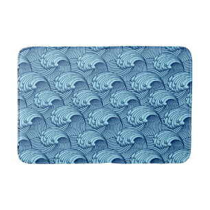 Tapis De Bain Vagues japonaises vintages, Navy et Sky Blue