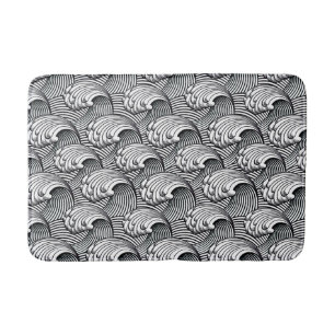 Tapis De Bain Vagues japonaises vintages, noires et blanches
