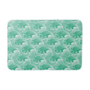 Tapis De Bain Vagues japonaises vintages, vert de jade et blanc