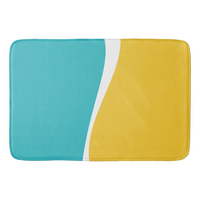 Tapis De Bain Vagues simples 2 en Turquoise, Jaune et Blanc (Devant)
