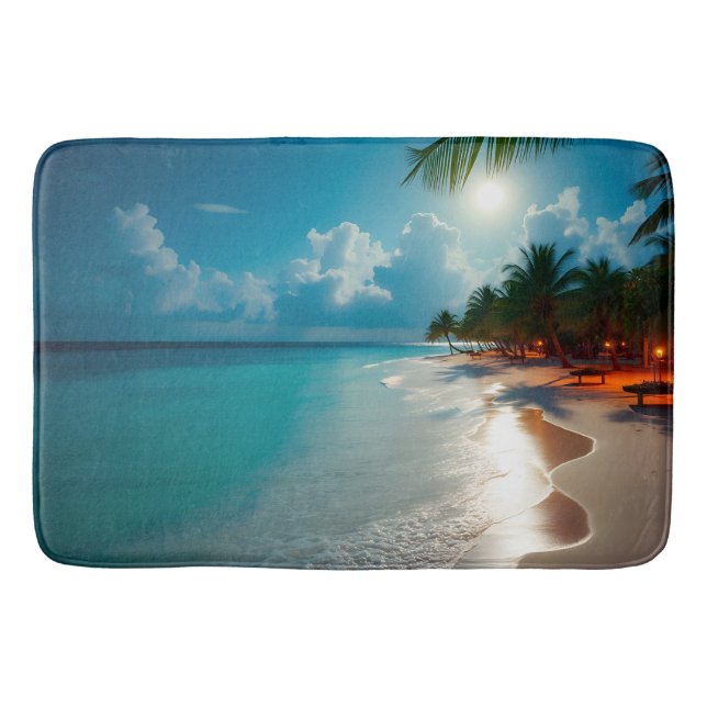 Tapis De Bain Vagues tropicales Plage ciel bleu nuageux (Devant)