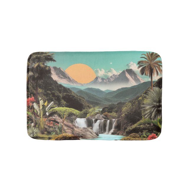 Tapis De Bain Vallée Tropicale Surréelle Avec Cascades (Devant)