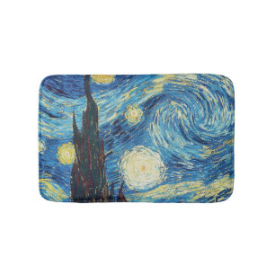 Tapis De Bain Van Gogh Nuit étoilée Vintage Bleu Chef-d'œuvre