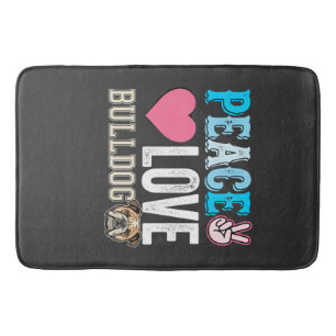 Tapis De Bain Vecteur Peace Love Bouledogue