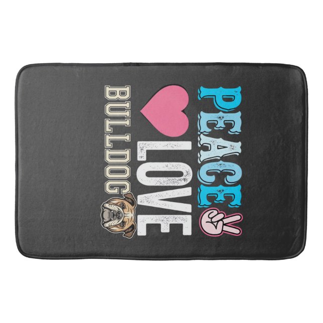 Tapis De Bain Vecteur Peace Love Bouledogue (Devant)