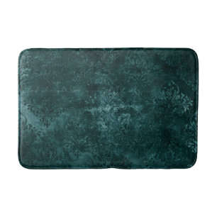Tapis De Bain Velvety Turquoise Damask Grunge vert foncé Baroq