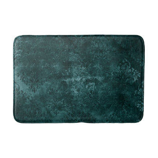 Tapis De Bain Velvety Turquoise Damask | Grunge vert foncé Baroq