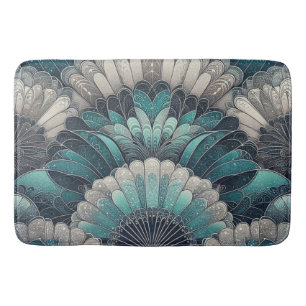 Tapis De Bain Ventilateurs Art Nouveau bleu et argent