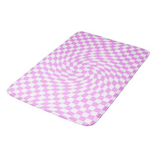 Tapis De Bain Vérificateur déformé rose et blanc À damiers Motif (Angle)