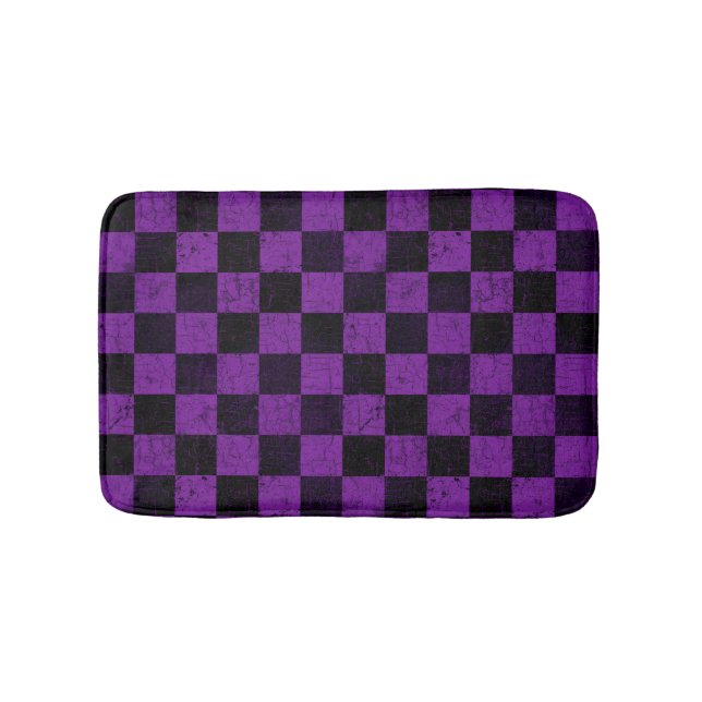 Tapis De Bain Vérifications rustiques, violet et noir (Devant)
