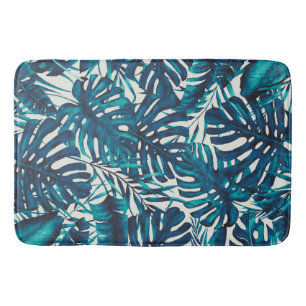 Tapis De Bain Vert Cyan Turquoise Feuilles de Palmiers Tropicaux