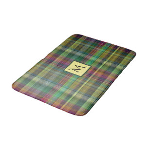 Tapis De Bain Vert de rose de jaune de tartan de plaid