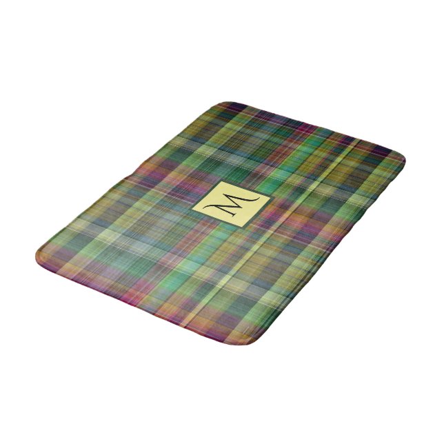 Tapis De Bain Vert de rose de jaune de tartan de plaid (Angle)