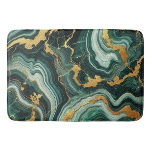Tapis De Bain Vert émeraude et or aspect marbre mariage glamour