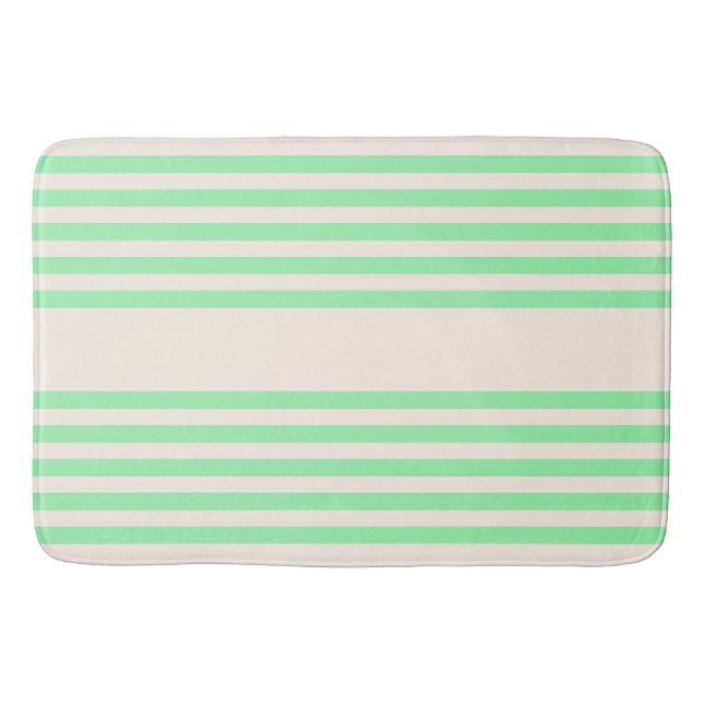 Tapis De Bain Vert et beige cinq rayures motif (Devant)