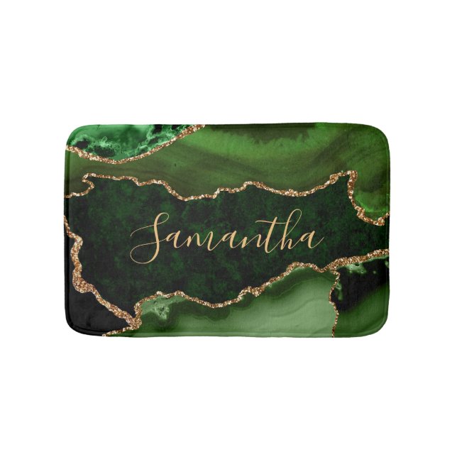 Tapis De Bain Vert et faux or paillettes marbre agate (Devant)
