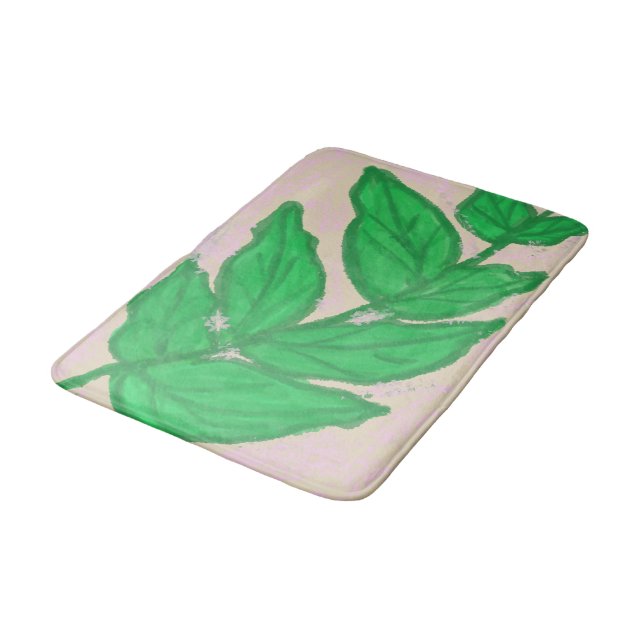 Tapis de bain vert feuille rose beige (Angle)