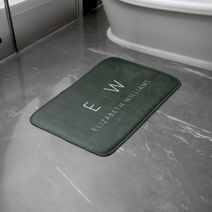 Tapis De Bain Vert foncé Élégant Moderne Minimaliste Monogramme