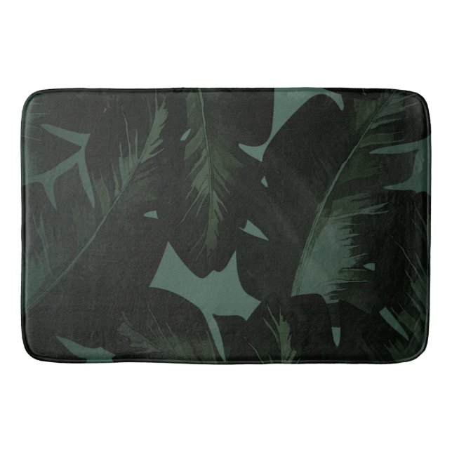 Tapis De Bain Vert foncé et noir Feuilles de palmier tropical Tr (Devant)