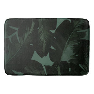 Tapis De Bain Vert foncé et noir feuilles de palmiers tropicaux