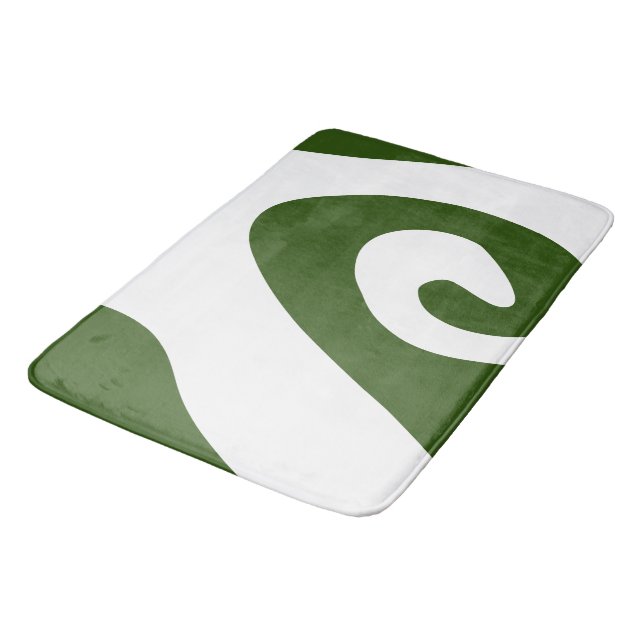 Tapis De Bain Vert forêt et vague tourbillonnante blanche (Angle)