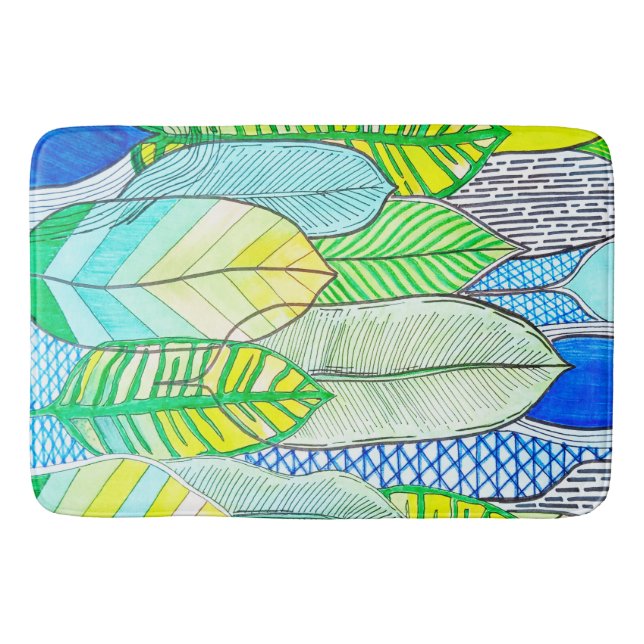 Tapis De Bain Vert Jaune mignon Moderne Tropical Boho Feuille (Devant)