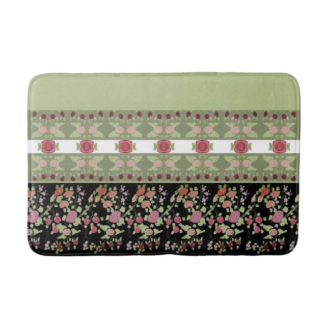 Tapis De Bain Vert menthe, noir, rose et bordeaux (Devant)