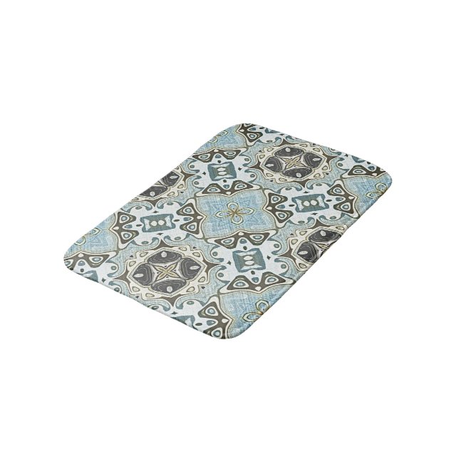 Tapis De Bain Vert mer Turquoise Turquoise Bali Motif Batik (Angle)