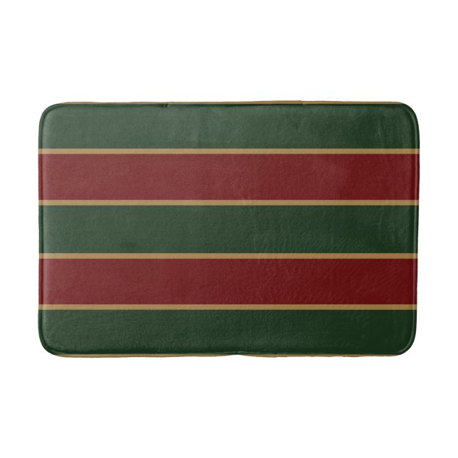 Tapis De Bain Vert Noël Classique Et Rouge Avec Découpe Or (Devant)