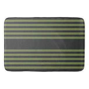 Tapis De Bain Vert olive et charbon de bois cinq bandes motif