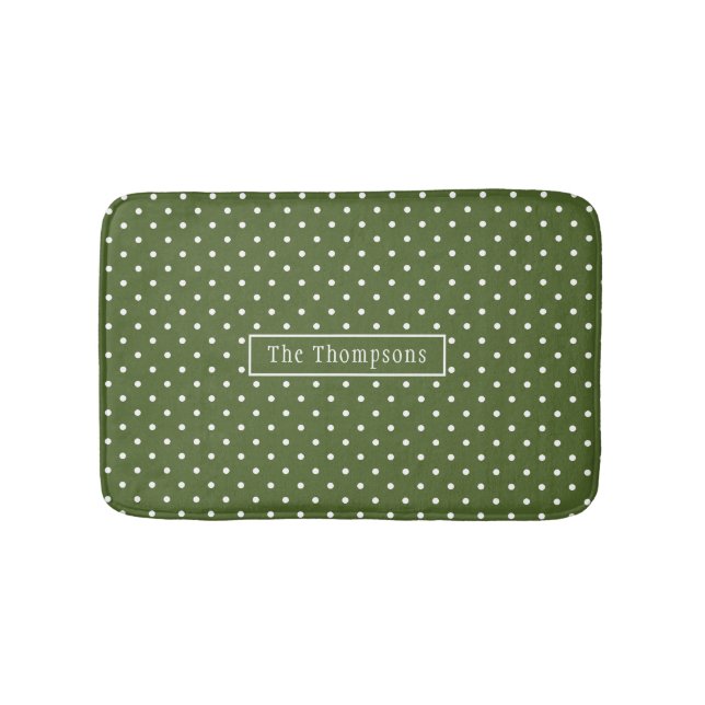 Tapis De Bain Vert olive et pois blancs avec nom (Devant)